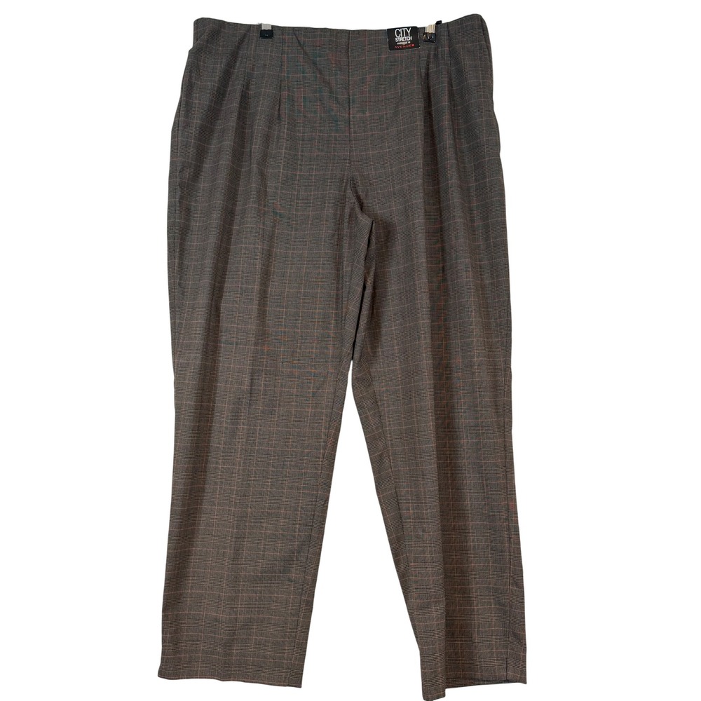 Avenue City Stretch Brown Glen Plaid Dress Pants Womens 18 Plus Side Zip Pants